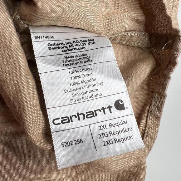 Carhartt Men’s 2XL Regular Relaxed Fit Button-Up Work Shirt Beige Tan Long - Picture 4 of 7